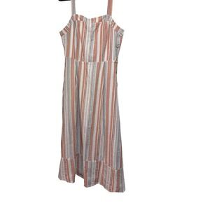 Listicle Woven Stripe Midi Dress Button Accent Sleeveless Casual Sundress Small